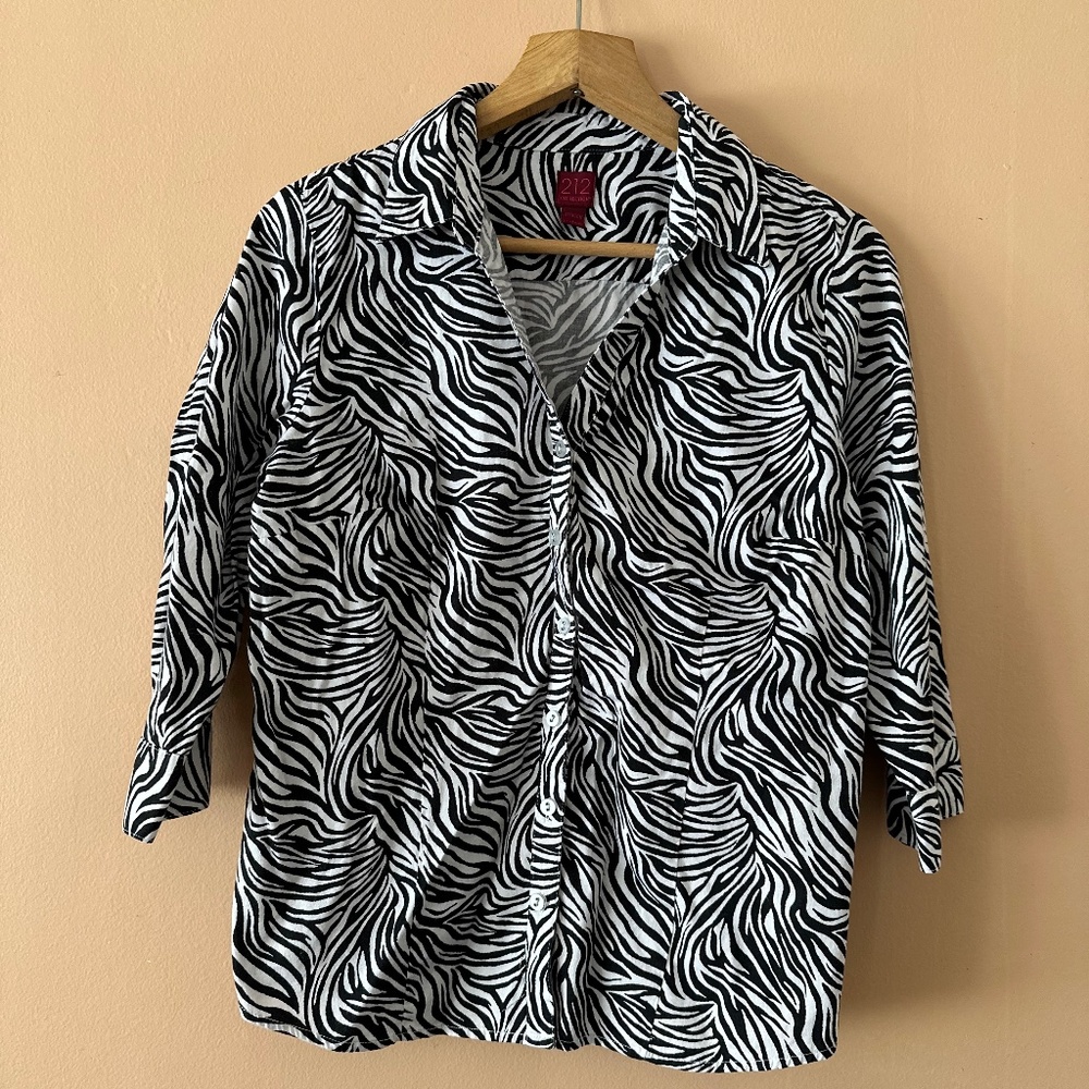 212 Collection Zebra Print Button Down Top
